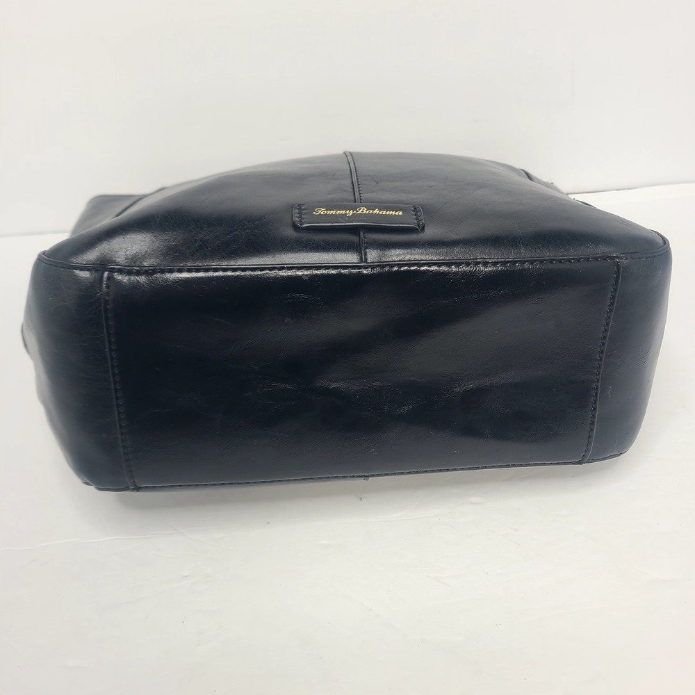 Tommy Bahama Distressed Studded Leather Tote Shoulder Bag Black Large - Picture 6 of 7